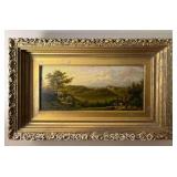 Landscape Oil Painting on Board, Antique, Gilt Frame, 21.5'x13'