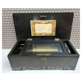 Swiss Cylinder Music Box, 6 Tunes, Inlay to Lid, 14'w