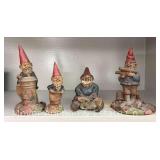 (4) Thomas F Clark Garden Gnome Figures, 4.5'-6.5'h