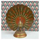 Vintage Brass Peacock Figure, Painted Detailing, 4.25'h