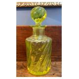 Green Glass Decanter, Glows Under Black Light, 7'h