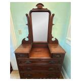 Victorian Walnut Dresser with Mirror, Carved Wood Pulls, 2 Pieces, 42'x17.5'x71'h Overall
