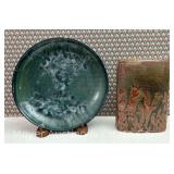 Studio Pottery Plate and Vase, 10.5'w and 8'h