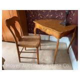 Desk, Single Drawer, Antique, with Wicker Seat Chair, 32'x24'x28'h