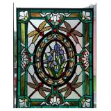 Stained Glass Panel with Irises and Dragonflies, 25.5'x19.5'