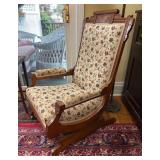 Walnut Victorian Platform Rocking Chair, Antique, nice upholstery