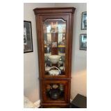 Corner Curio Cabinet, Mirrored Back, Glass Shelves, Lighted Interior, 27'w x 78'h