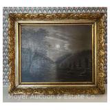 Oil on Canvas Landscape, Gilt Frame, Antique, Framed 11'x13'