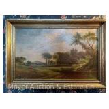 Landscape Oil Painting on Canvas, Antique, Framed 12.5'x18.5'