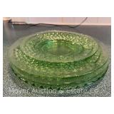 (4) Green Depression Glass Plates, Glow Under Black Light, 6'-8'w