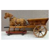 Folk Art Horse Pull Toy with Cart, Antique, 18' Long