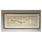 'Winter Mist' Watercolor, Artist Signed and Dated, Framed 14'x32'