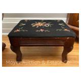 Needlepoint Footstool, Wood Base, 14'w