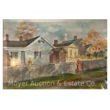 Harword Dryer (1895-1992) Watercolor of Colonial Village, Artist Signed, Framed 21'x28'