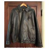 Mens North End Leather-Like Jacket, with Embroidered Perry's Ice Cream Logo, Size Large