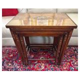 Set of 3 Nesting Tables, Hand-Painted Tops with Inset Glass, 16'-21'w and 22.5'-25'h