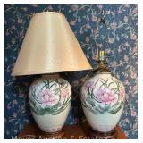 Pair of Table Lamps, Ceramic and Wood Bases, One Missing Shade, 28'h