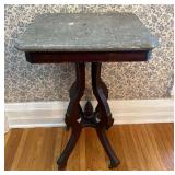 Walnut Marble-Top Lamp Table, Antique, 18'x15' Top, 30' Tall