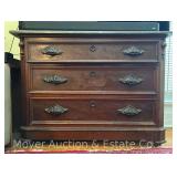 Marble Top 3 Drawer Chest of Drawers, Carved Wood Handles, 44'x20'x33'h Overall
