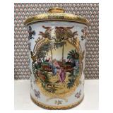 Hand-painted Asian Lidded Jar, 10.5'h