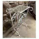 Cast Metal Side Table, Inset Glass Top, 16'x16'x24'h