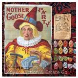 Early Mother Goose 'Pin-the-Egg' Party Game, Lithograph on Fabric, Excellent Color and Condition