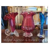 Group of Colored Glass Vases, 9”h