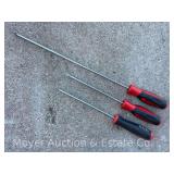 (3) Snap-On Soft Grip Long Reach Philips Head Screwdrivers, Red/Black
