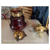 Cranberry Glass Ceiling Light, Cranberry Glass Shade, Antique, Approx. 12'h