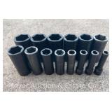 (14) Snap-On Deep Metric Impact Sockets, 1/2' Drive, SIMM Series