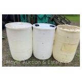 (3) White Poly 55 Gallon Drums