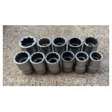 (11) Snap-On SAE 12 Point Sockets, 1/2' Drive, SW Series