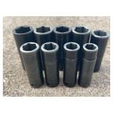 (9) Snap-On Deep SAE Impact Sockets, 1/2' Drive, SIM Series
