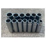 (13) Snap-On Deep Metric Sockets, 1/2' Drive, SM Series
