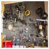 Contents of Pegboard Wall: Hardware, Fasteners, Twine, Wire, Hoses, Etc.
