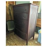 5 Drawer Chest of Drawers with Mirror, Curved Front, Antique, 33”x20”x48”h