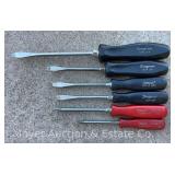 (6) Snap-On Screwdrivers, (4) Flat (2) Philips, Red and Black