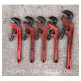 (5) Ridgid Pipe Wrenches: (4) E14 and (1) E18