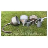 (3) Large Galvanized Funnels and (2) Oil Cans