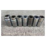 (7) Large Snap-On SAE 3/4' Drive Deep Sockets, LS Series