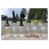 (6) Vintage Glass Oil Cans
