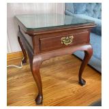 Pair of Harden Cherry End Tables with Drawer, Glass Protectors on Tops, 20"x26"x22"h
