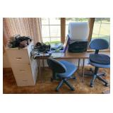 Desk, Office Chairs, and 3 Drawer Filing Cabinet