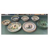Group of Quimper Pottery Plates and Bowls, 5.5"-9.5"w