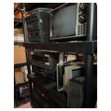 Contents of Shelf: Vintage Television, Components, Reel to Reels, VHS, Etc.