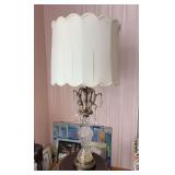 Table Lamp with Cut Glass Base and Hanging Prisms, 37”h