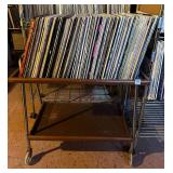 Group of Asst. Record Albums, with Rolling Cart