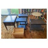 Group of Side Tables, Rolling Cart, Etc.