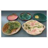 (5) Majolica Plates, 7.5"-11"w