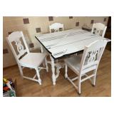 Vintage Enamel Top Kitchen Table with 4 Chairs, Wood Base, 40"x25" Top
